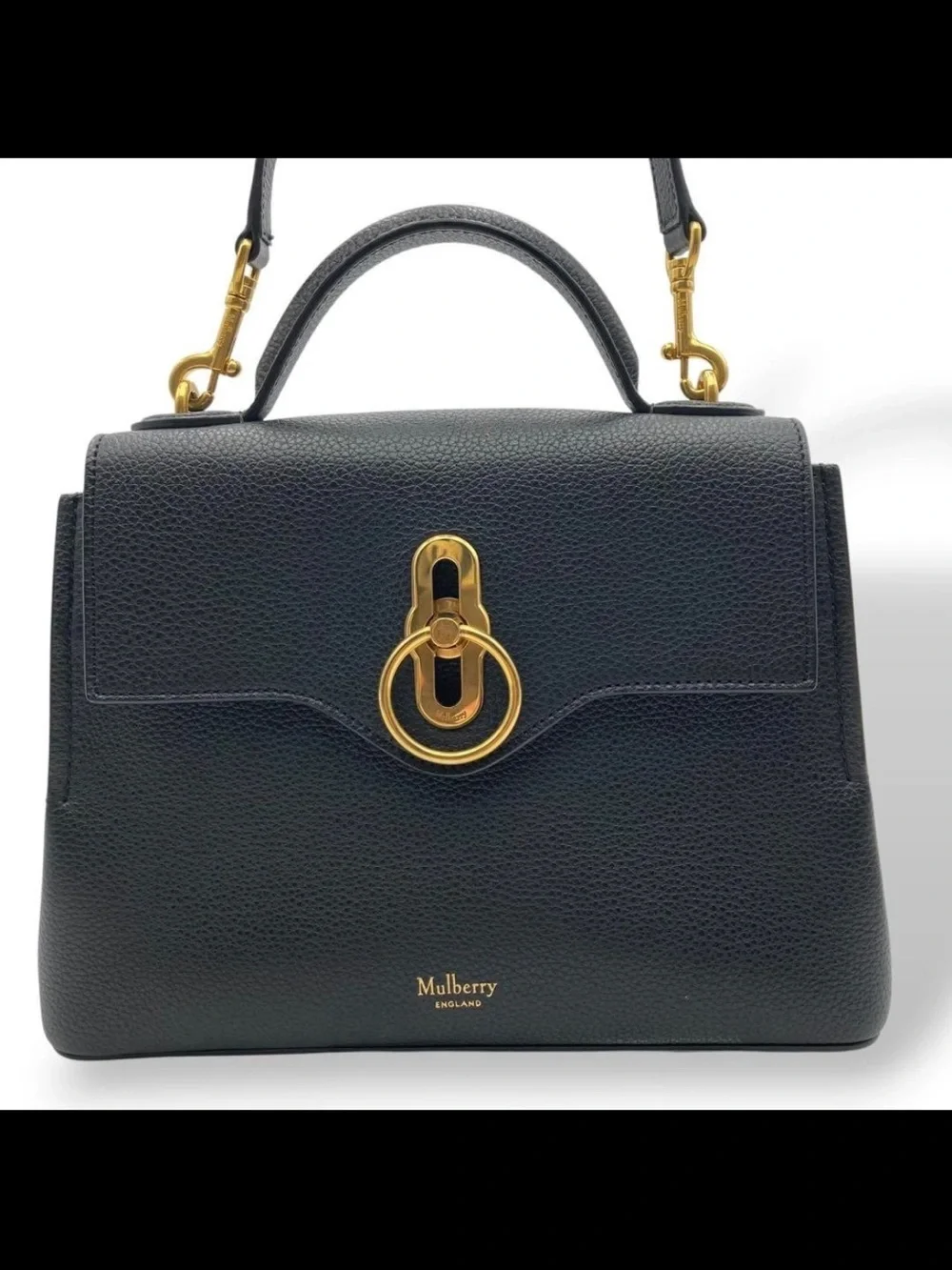 Mulberry Black Pebbled Leather Satchel with Gold Hardware